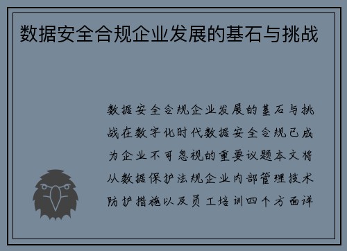 数据安全合规企业发展的基石与挑战
